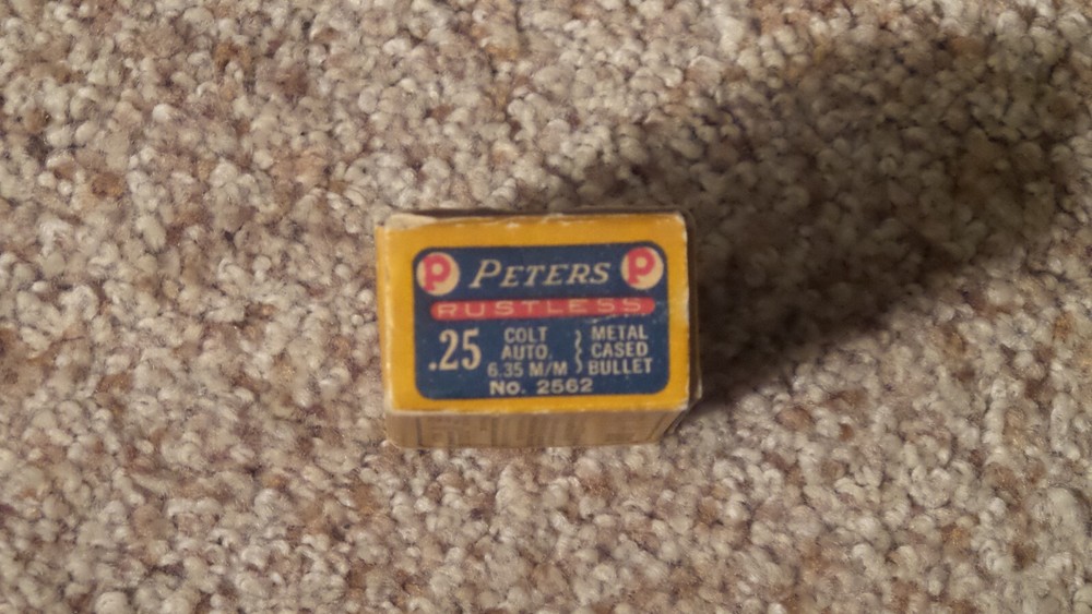 Vintage Peters Rustless .25 Colt Automatic Center Fire Ammo Shell Box Empty