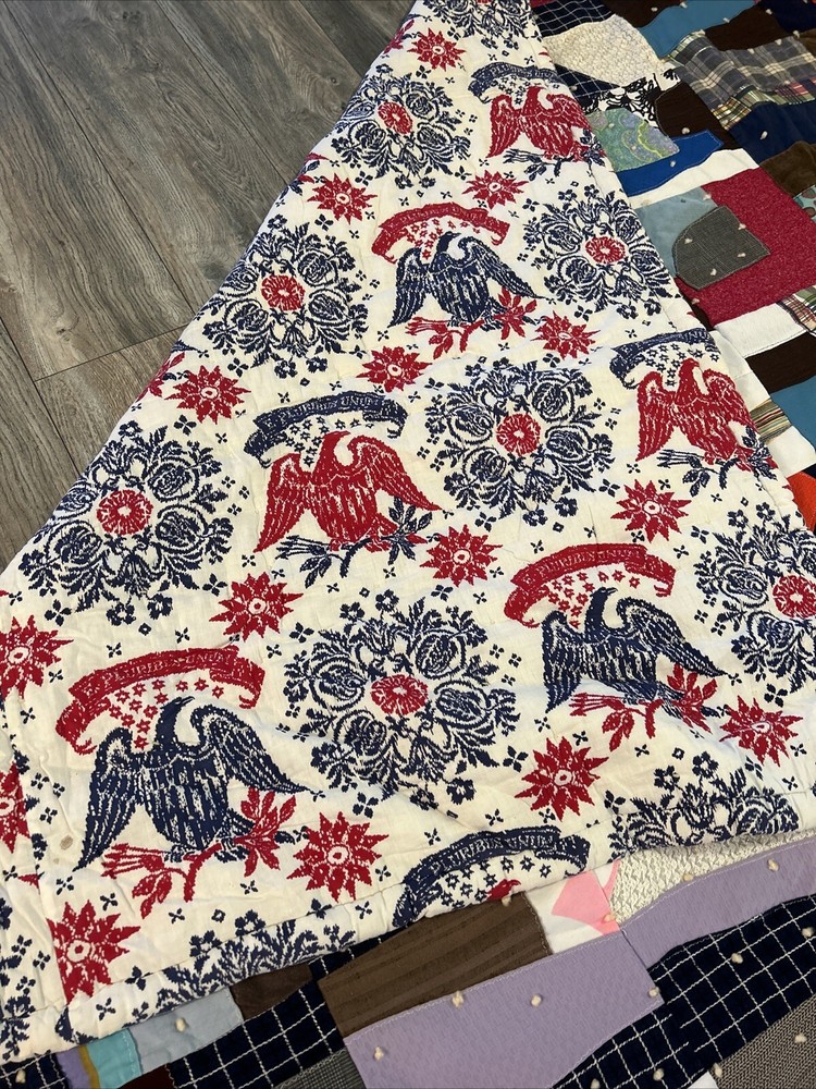 Crazy Patchwork Quilt Double Sided Handmade 78x65 Vintage 70s
