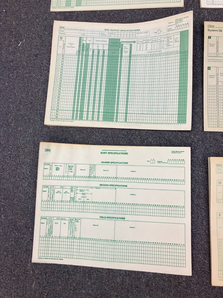 20 IBM S/36 AS/400 RPG OTHER Specifications Sheets Paper Pads Cards Coding Forms