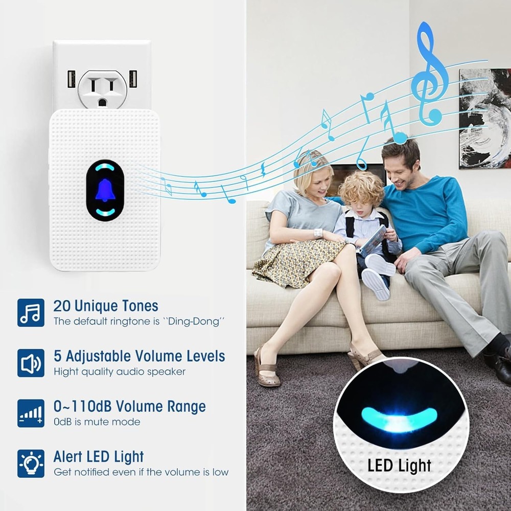 Emergency Call Button for Elderly with 150m Range & 110dB Alarm - 2 Receivers