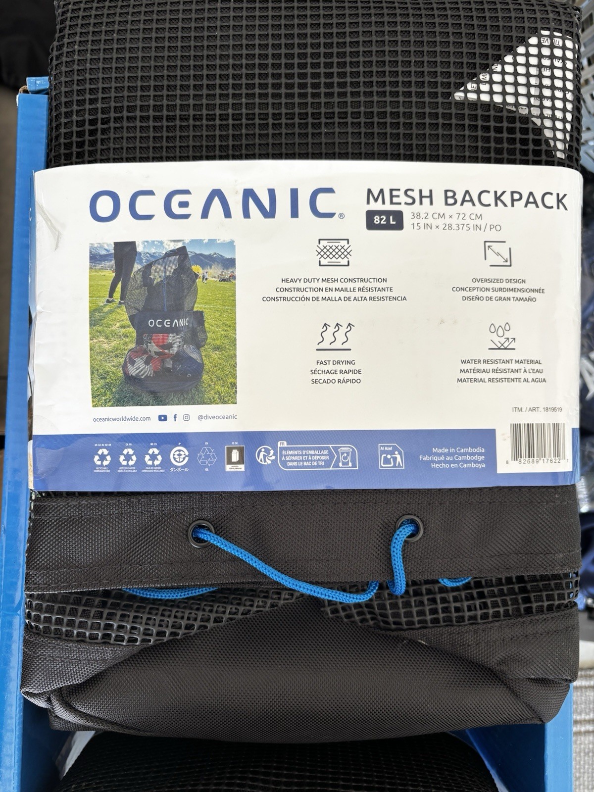 New Oceanic Mesh Backpack Gear Bag 82L Black Scuba Dive Snorkel Beach Swim