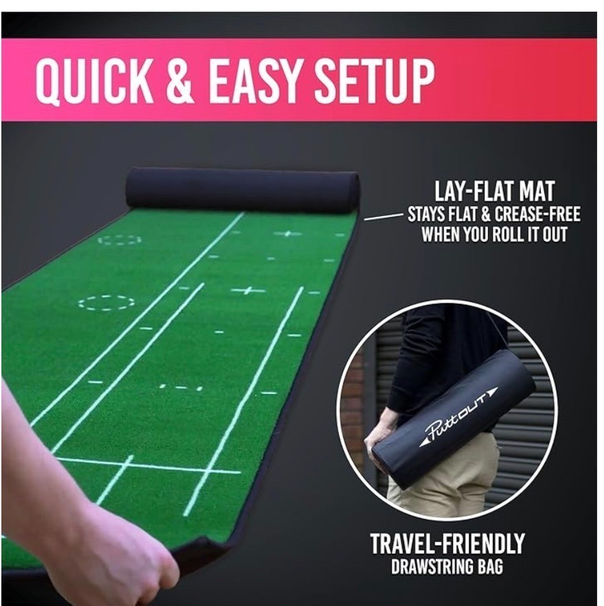 PuttOUT Large Golf Putting Mat Indoor Practice Green Alignment Training Aid