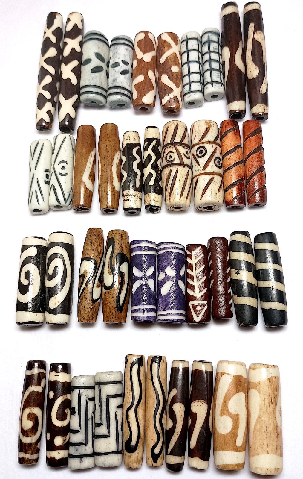 Buffalo Bone Beads, Assorted, 40 Pcs, 20 Pairs, 1" Avg, 2.5-3mm Holes, Neutrals