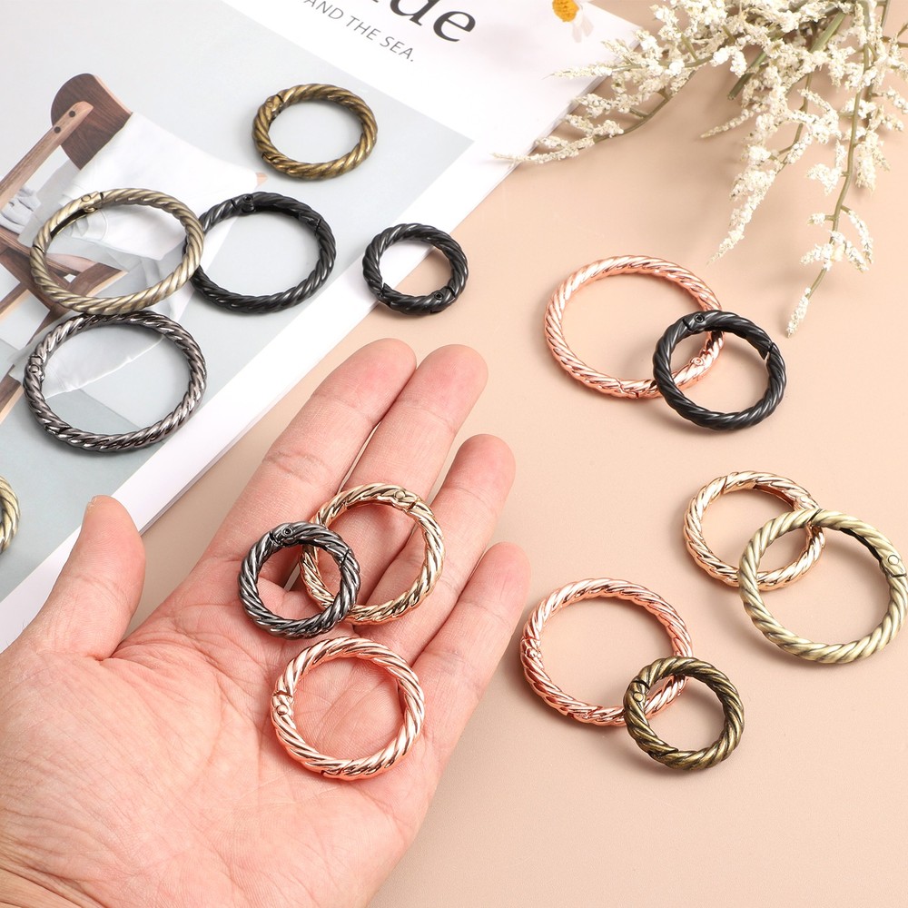 10Pcs Spring O Rings 1" Round Trigger Snap Hook Circle Black Key Ring Clip