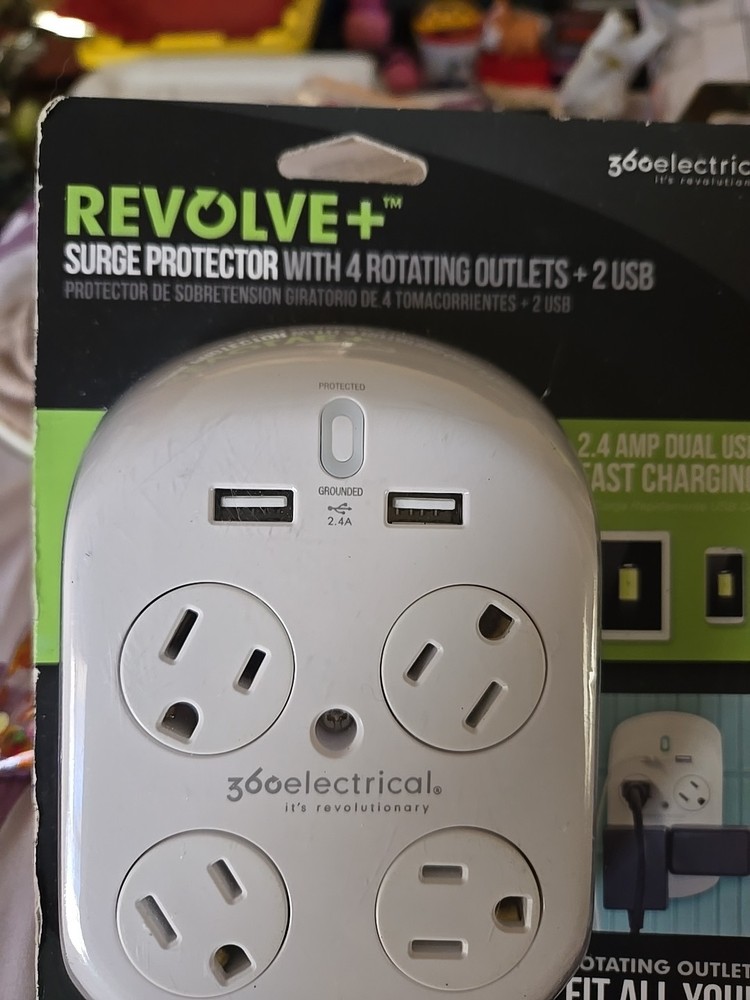 REVOLVE+ SurgeProtector 4 Rotating Outlets 2 USB Ports B62