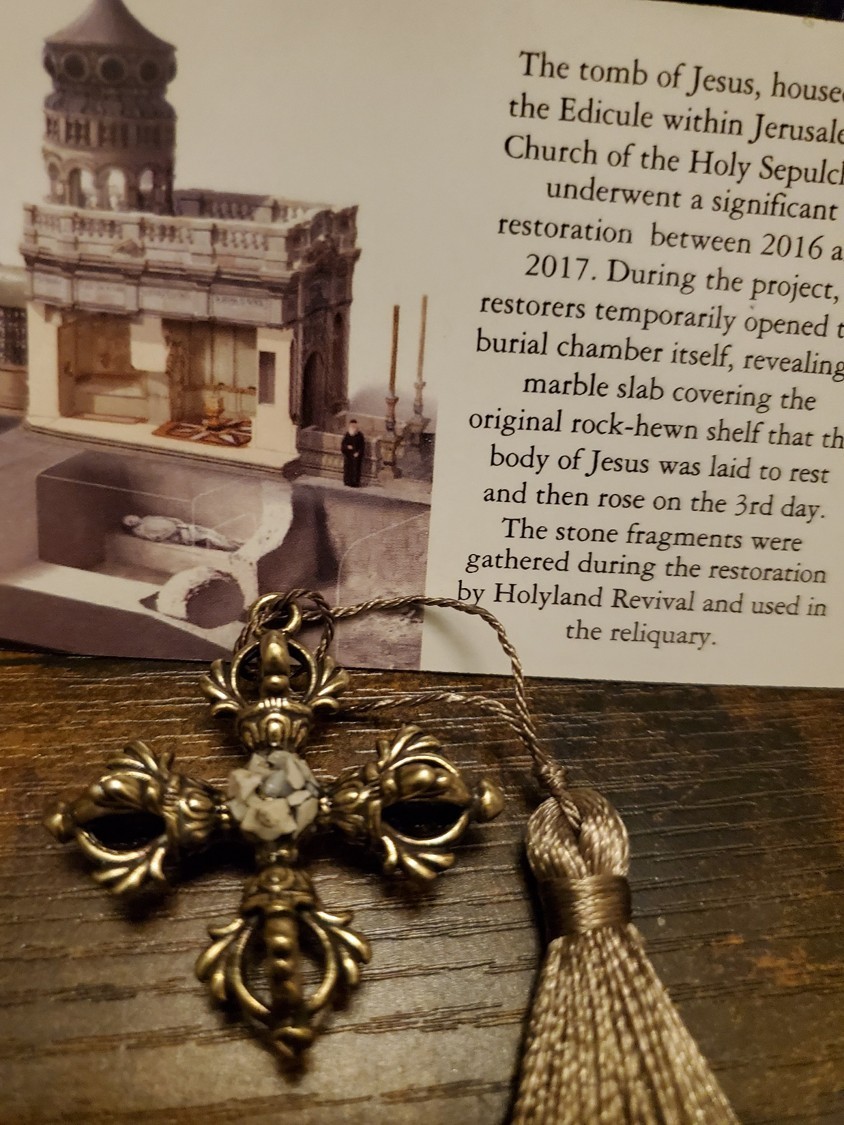 Tomb of Jesus Prayer Medallion with Stone From Tomb of Jesus Holy Sepulchre