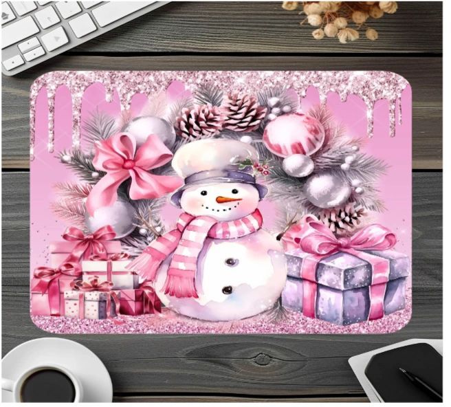 Christmas Pink Snowman Mouse Pad
