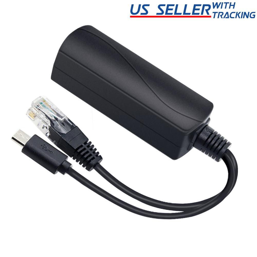 PoE Splitter 48V to 5V 2.4A Micro-USB Adapter IEEE 802.3af IP Camera Pi & More