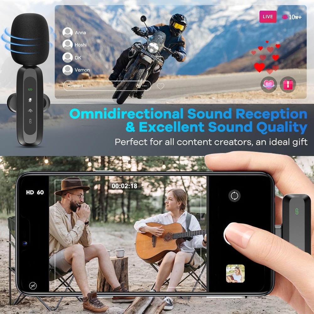 ODGG 2 Pack Wireless Lavalier Microphone for iPhone 15, USB C Lightning