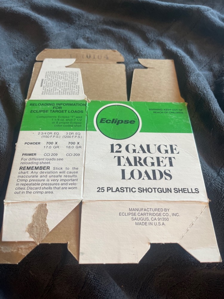 4 Eclipse 12ga. target loads empty shotgun shell boxes