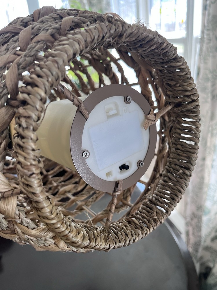 Wicker Hanging Lantern with LED Candle, 12" Height, 7" Diameter