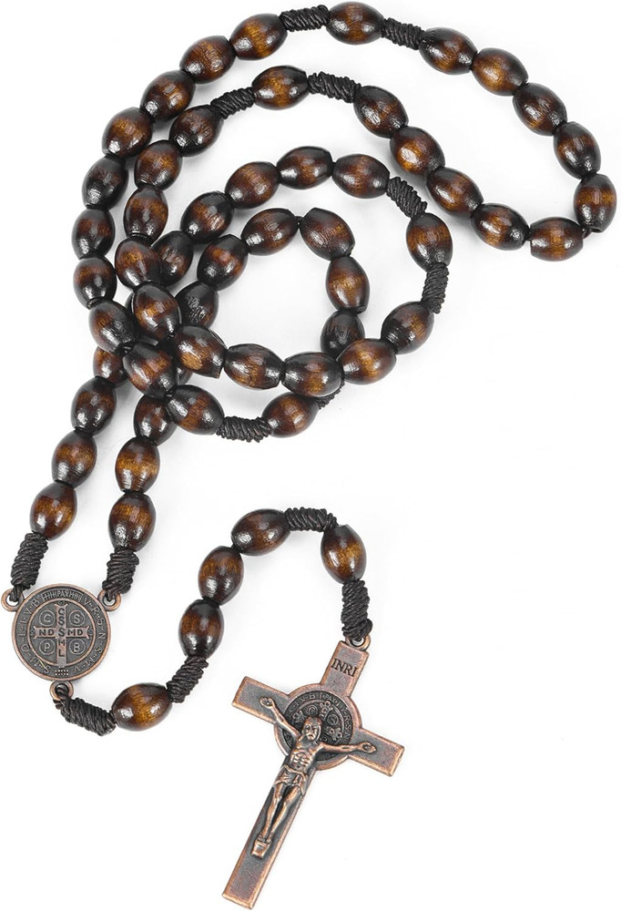 Rosary Beads Handmade Wooden Rosary Beads with Metal Cross