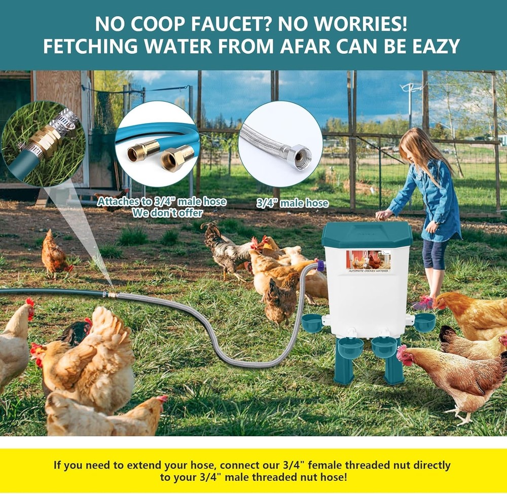 Automatic Chicken Waterer Float-Control Auto Waterer Hanging/Standing Design