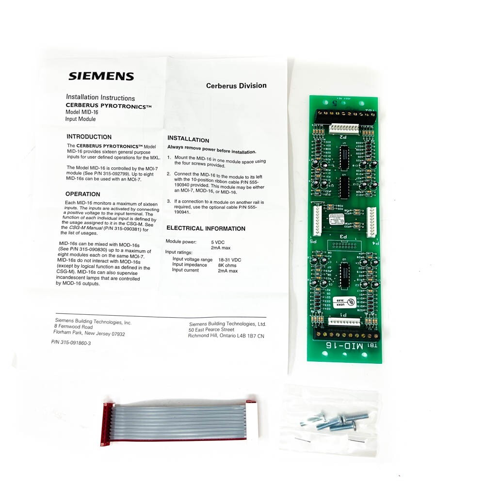 Siemens MID-16 Cerberus Pyrotronics 500-891747 Programmable Input Driver for MXL