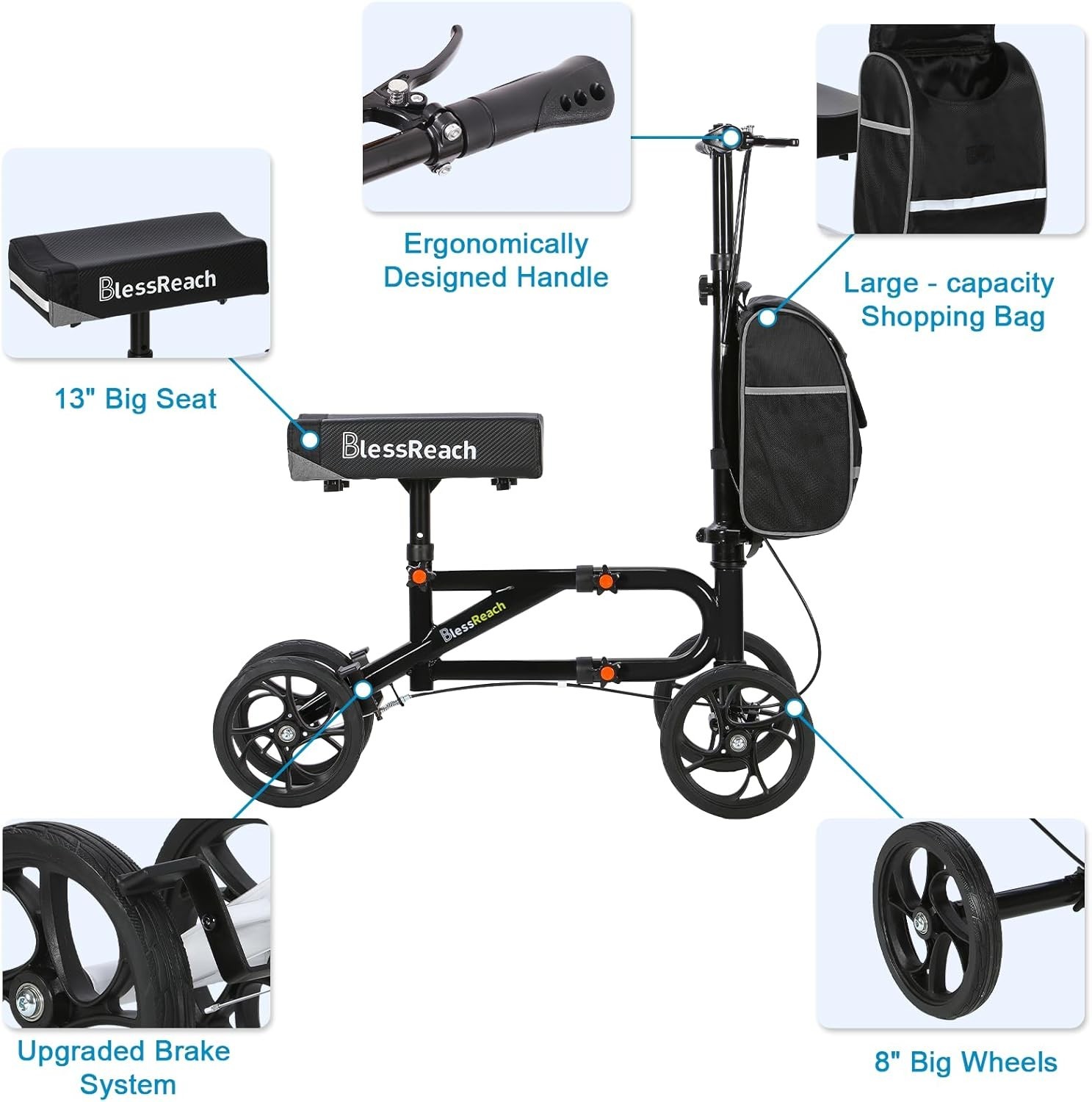 Economy Steerable Knee Walker, Dual-Brake Knee Scooter, Foldable Crutch