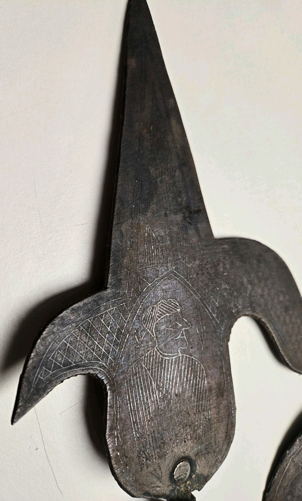 VINTAGE ELEPHANT GOAD (ANKUS) & BATTLE AXE W/ SILVER INLAY A96