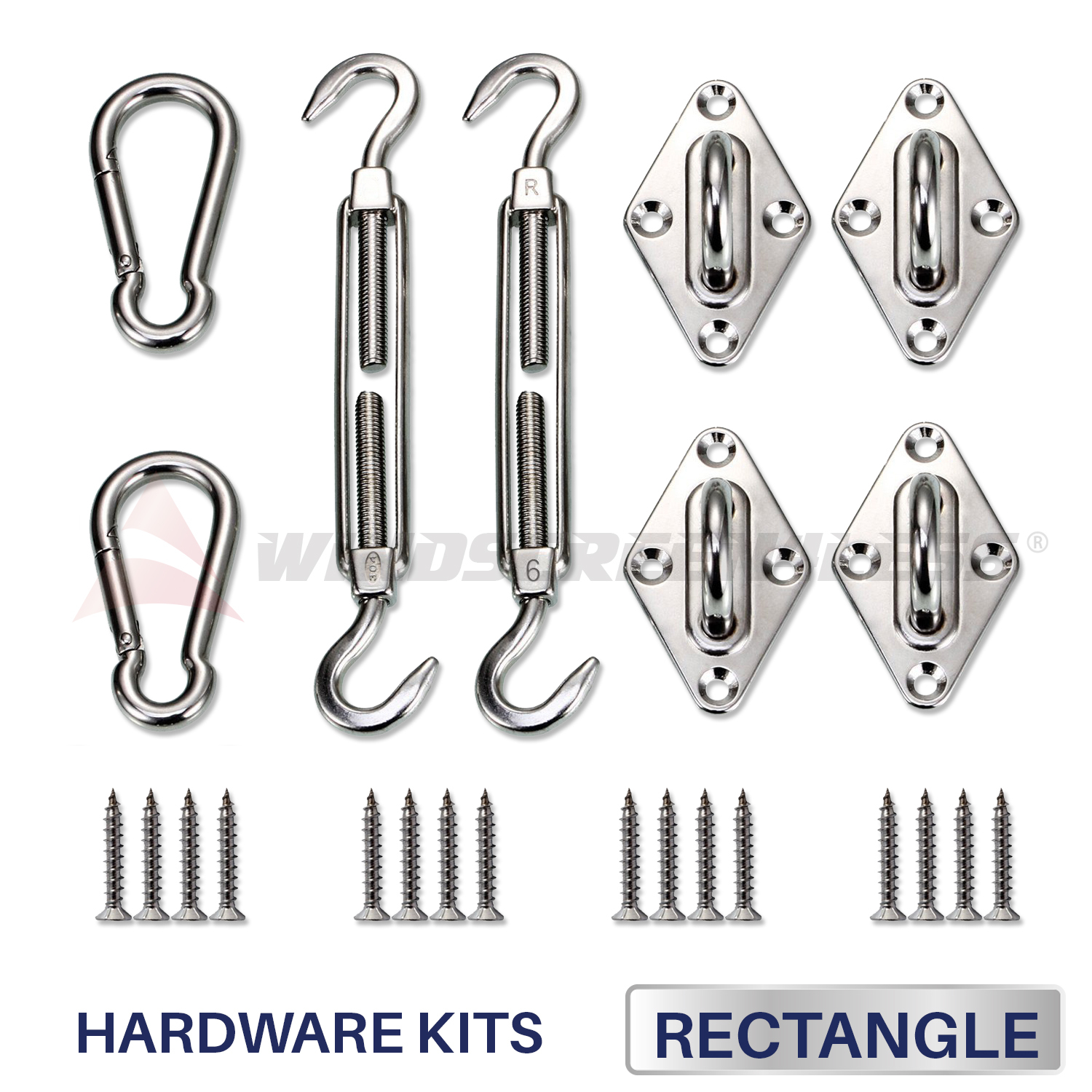 6-Inch Rectangle Sun Shade Sail Stainless Steel Hardware Kit