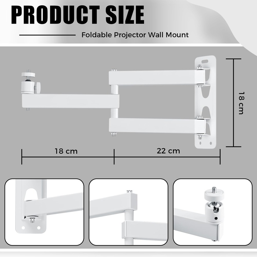 White Foldable Ceiling Projector Wall Mount 360 Rotation Adjustable Bracket