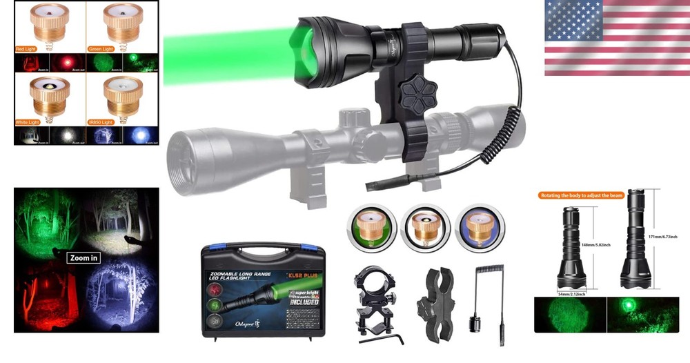 Spot & Flood Modes Hunting Flashlight with Multiple Mounts