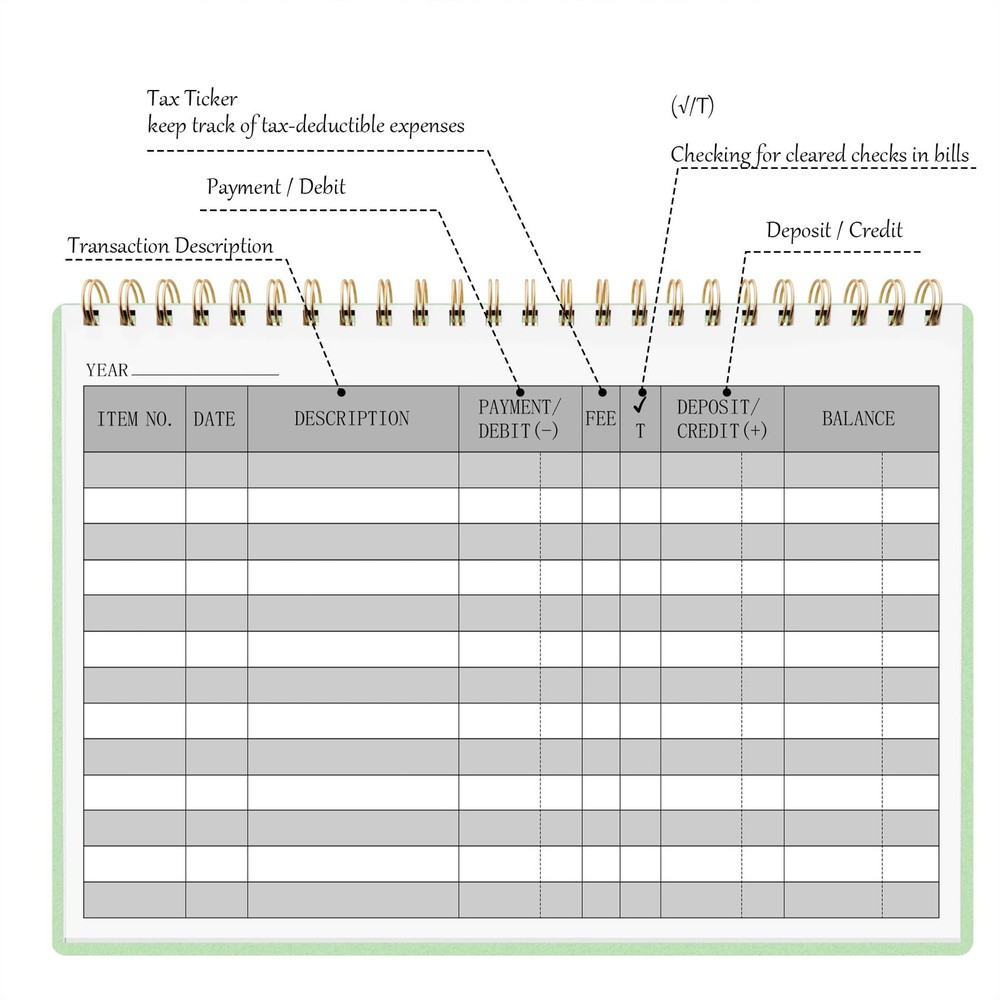 HAUTOCO Check Registers for Personal Checkbook, Transaction Expense Green