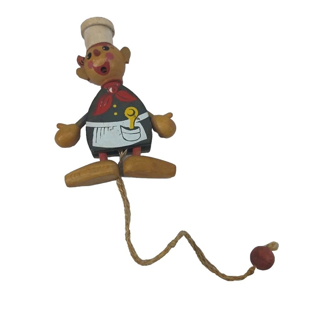 Vintage 1963 Gregor Creations Chef Wooden Pull String Toy