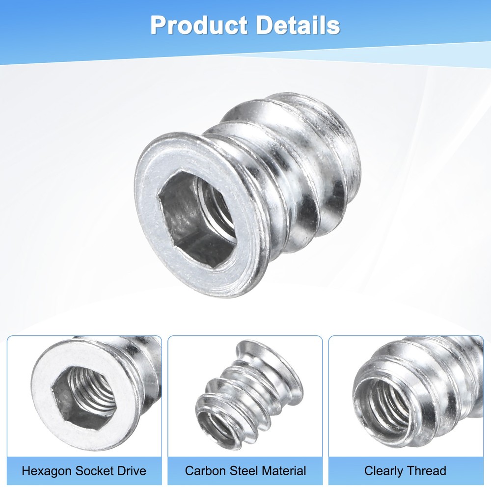 20-Pack Threaded Inserts for Wood, M5x10mm Threaded Insert Nuts [Silver Tone]