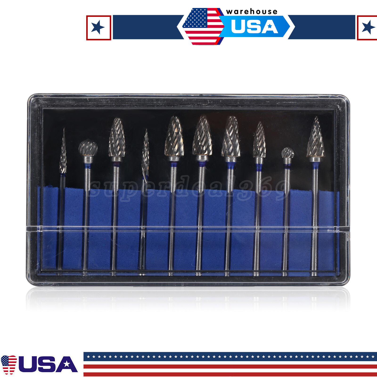 10Pcs Dental Lab Polishing Bur Drills Tungsten Steel Carbide Burs 2.35MM CE FDA
