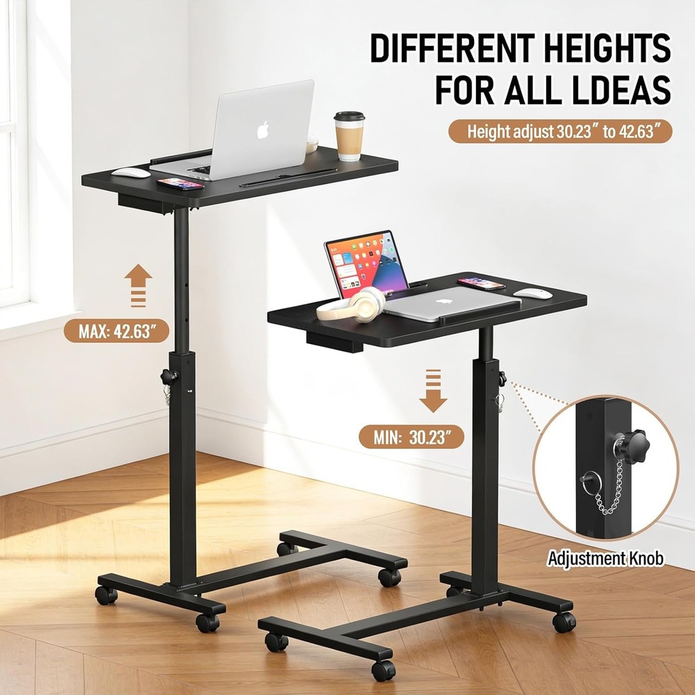 Adjustable Overbed Bedside Table Hospital Bed Table W/ Wheels Portable Rolling