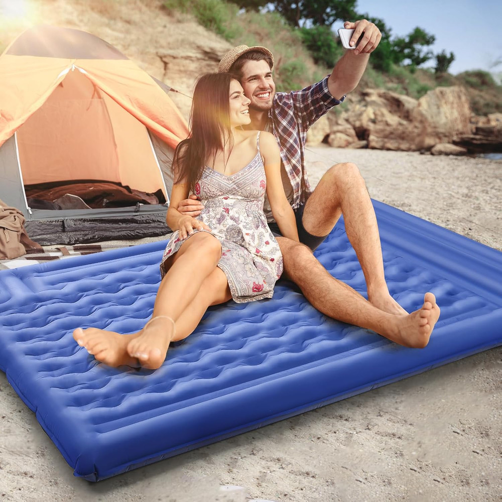 Self-Inflating Double Sleeping Pad for 2, Extra-Thick & Waterproof, Navy Grey