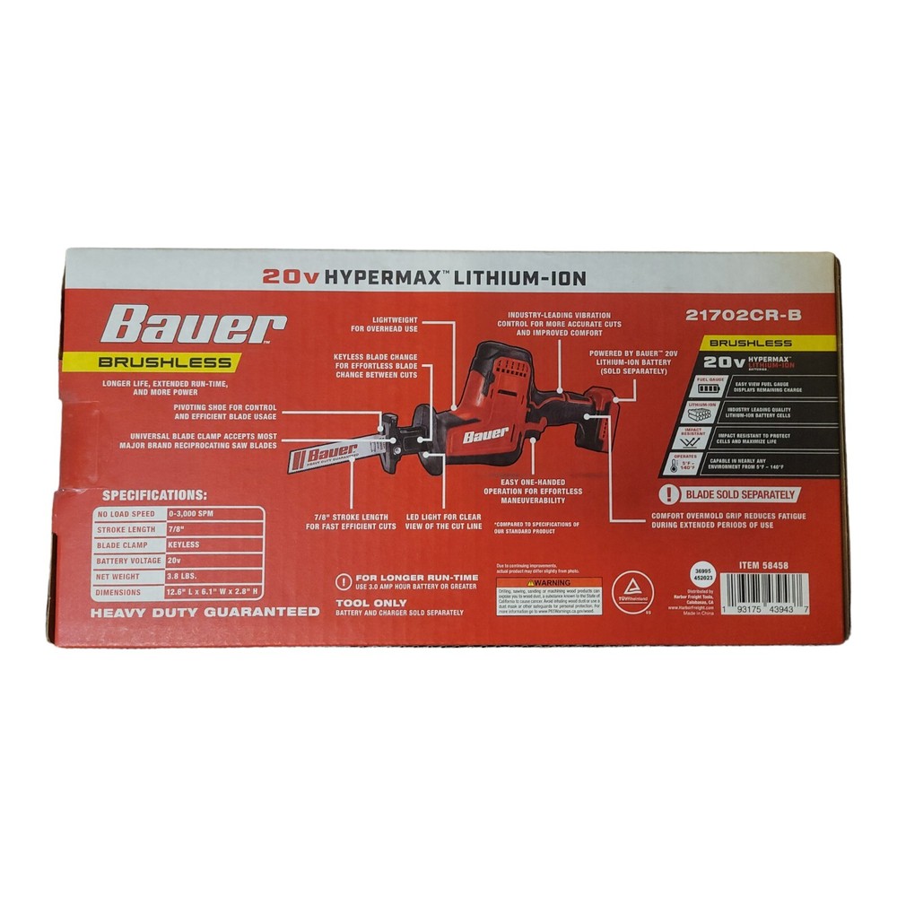 20v Brushless Cordless Compact Reciprocating Saw – Tool Only by Bauer