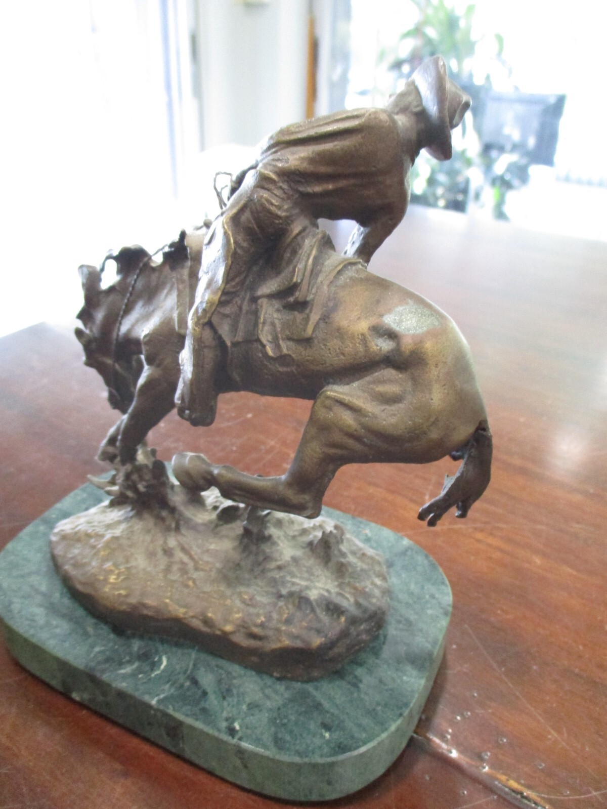 Frederic Remington solid bronze sculpture cowboy horse marble base western art