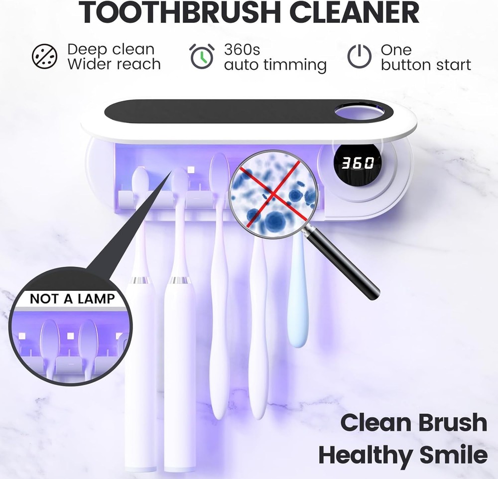 MIMORE Toothbrush Holder, 5 Toothbrush Slots & Timer Function, Cordless Wall Mou