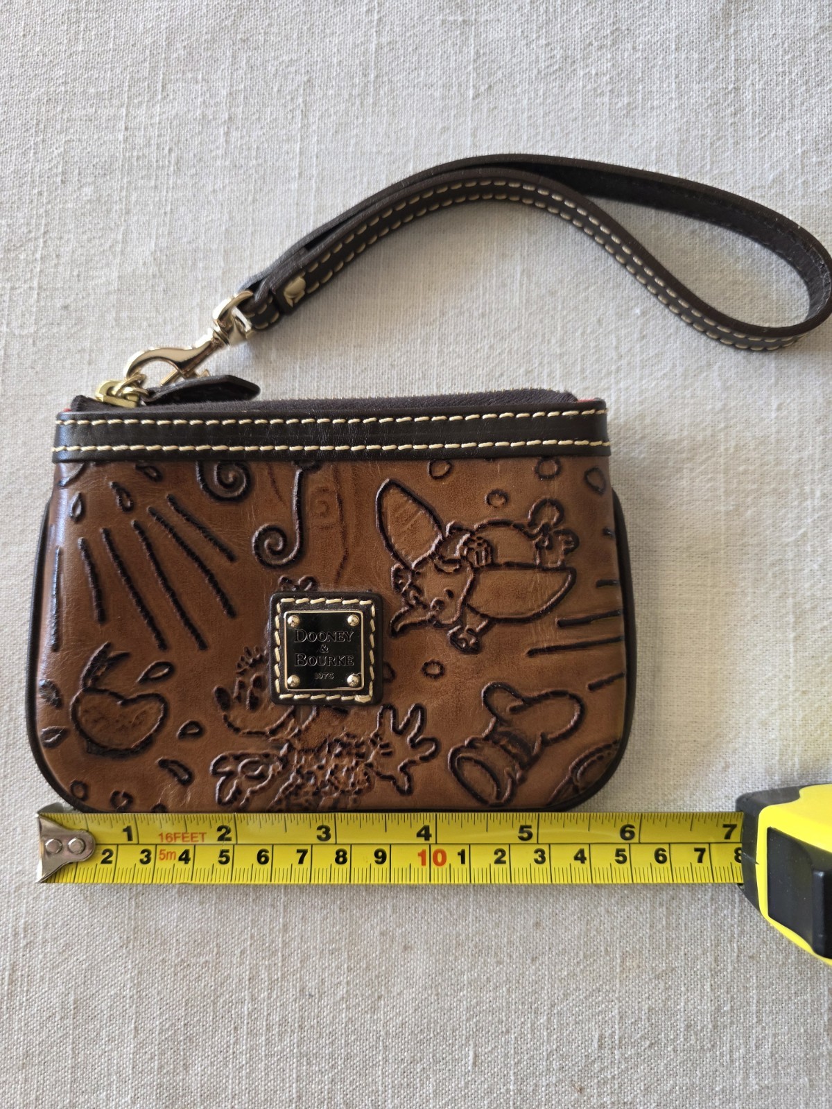 Dooney & Bourke Disney Sketch Medium Brown Leather Wristlet Red Lining Disney