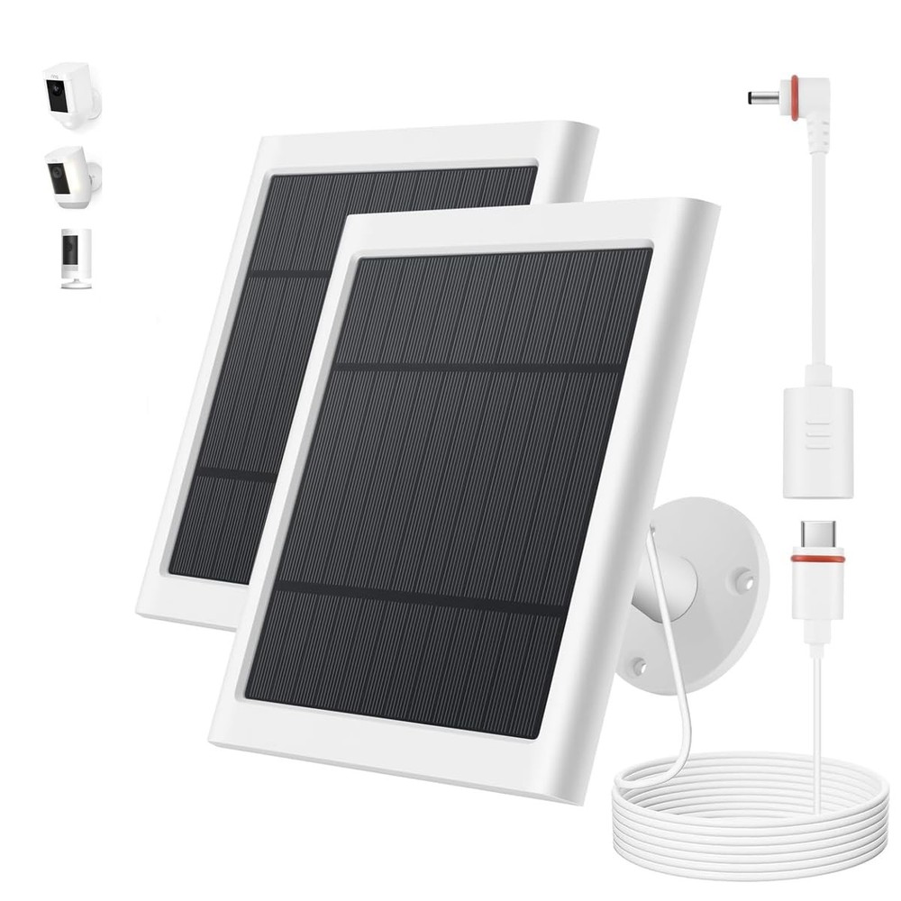 Solar Panel for Ring Camera, 2 Pack 4W Charger 2pc, White 2PCS