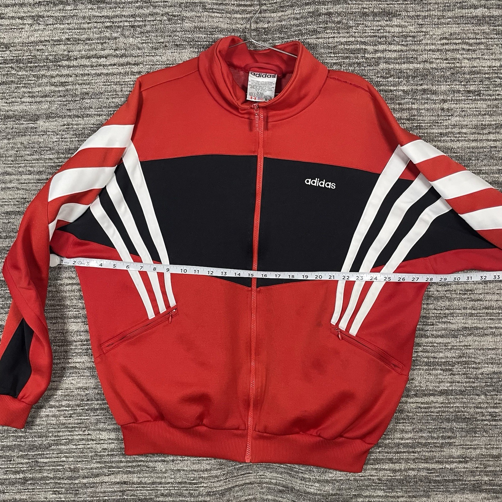Vintage Adidas Red & Black Track Jacket White Striped Size XL (See Measurements)