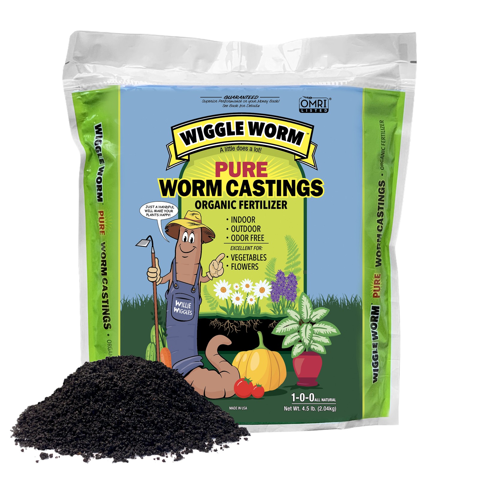 Wiggle Worm 100% Pure Organic Mineral-Dense Worm Castings Fertilizer, 4.5lbs