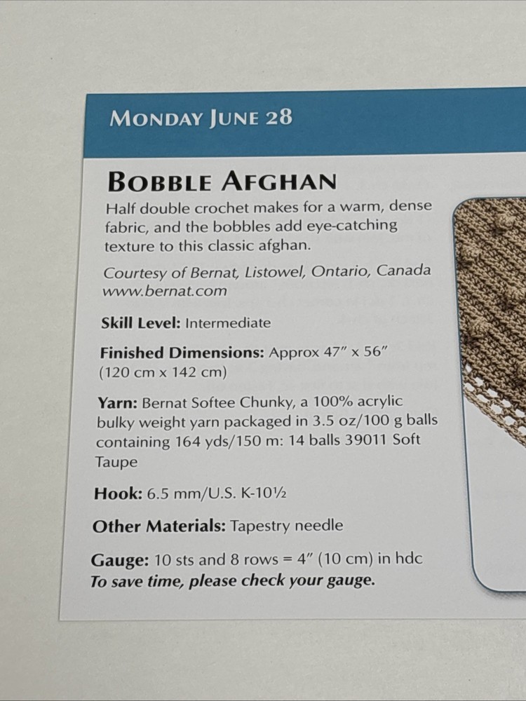 Bobble Afghan Crochet Pattern Card Page
