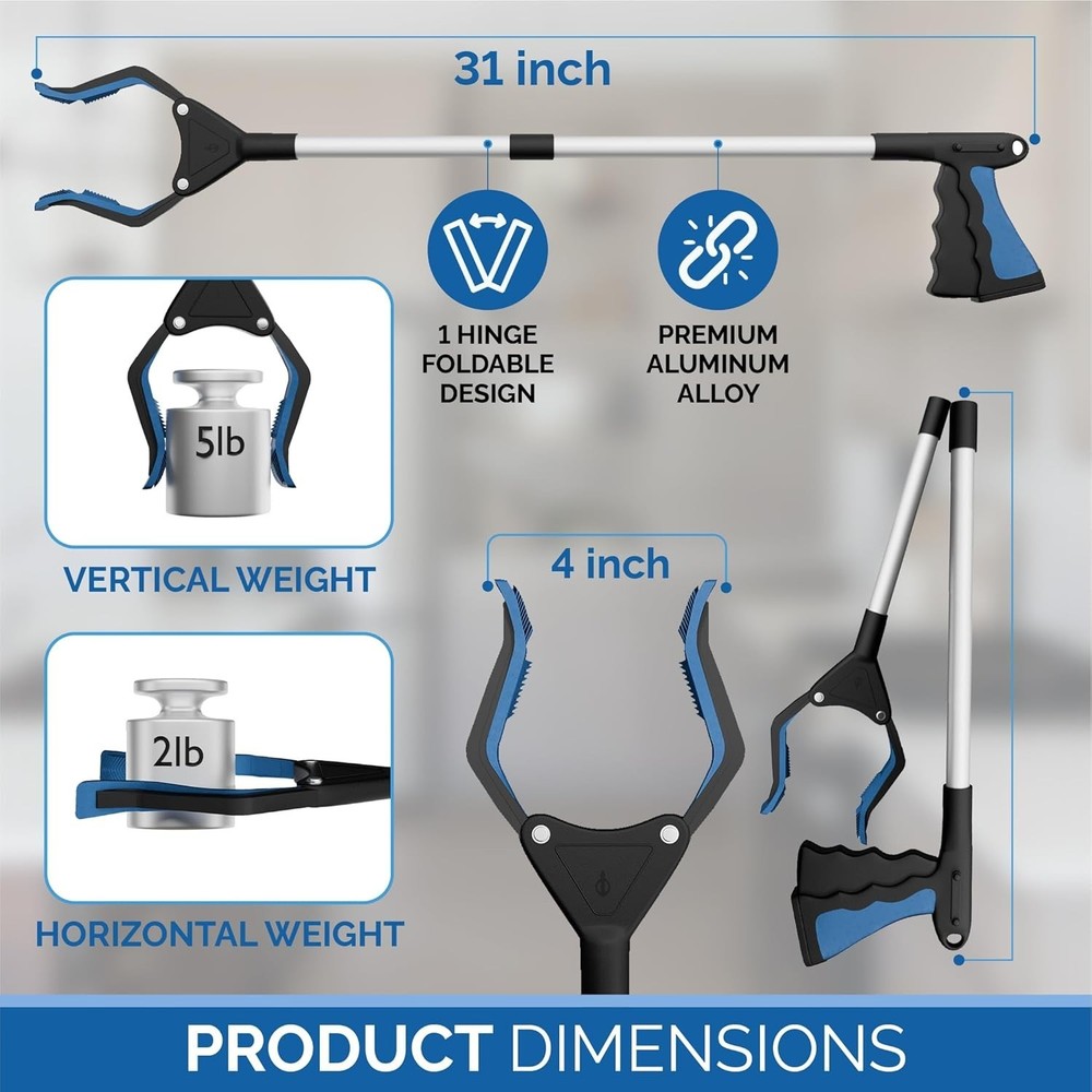 Extra Strength 2024 PowerGrip T9 Foldable Grabber Tool with 96 Grip Points