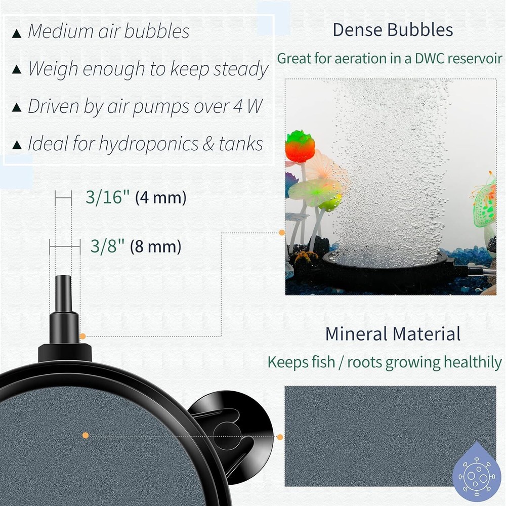 4 Inch Air Stone Disc Bubble Diffuser for Aquariums, Fish Tanks & Ponds - 2 Pack