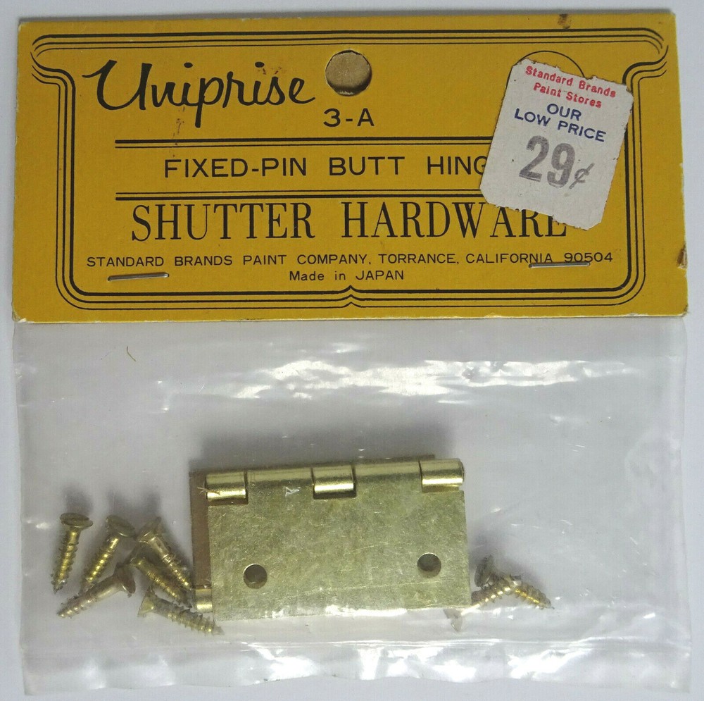 Uniprise Fixed Pin Butt Hinge Shutter Hardware No. 3A 2 Pairs NOS