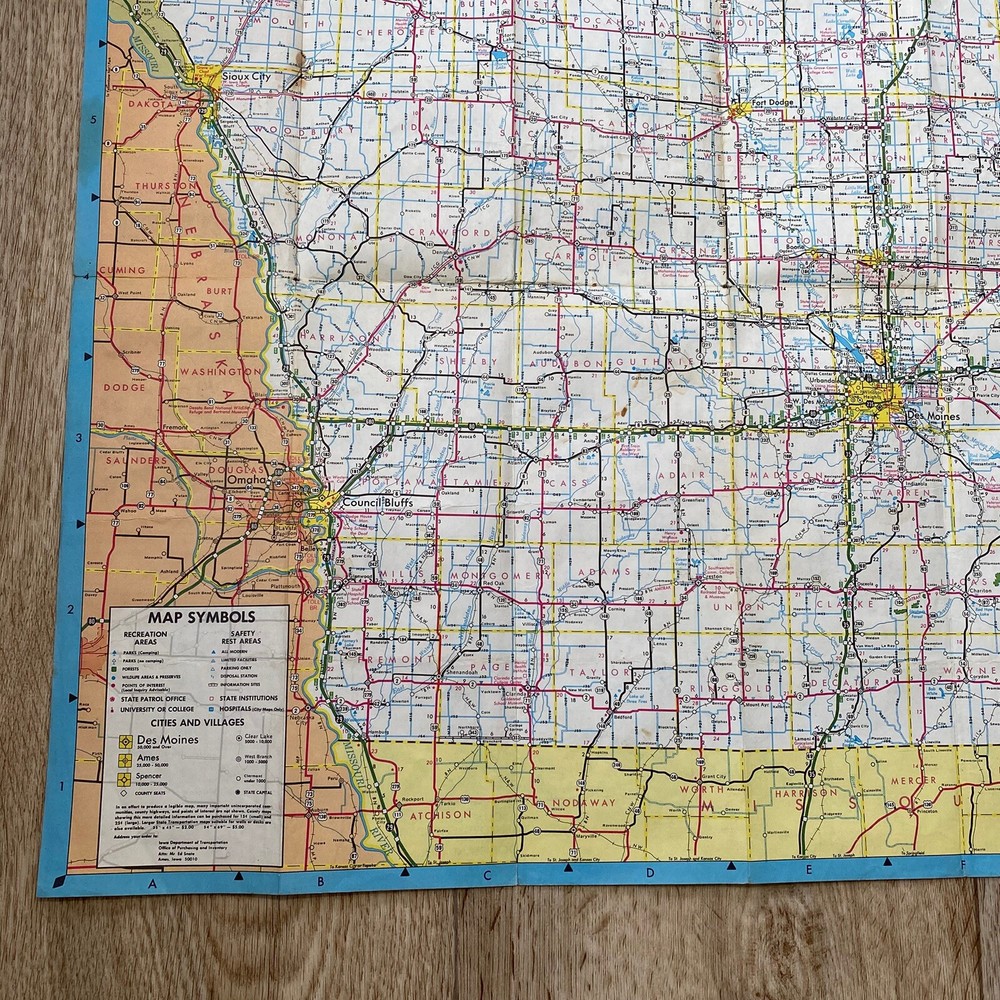 1977 Iowa State Transportation Map Highway Road Map