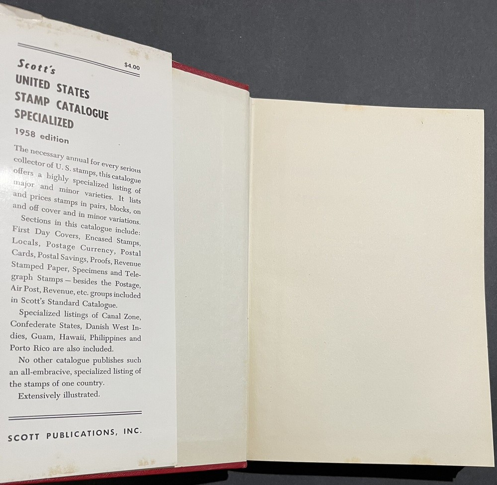 Scott's Specialized U.S. United States Stamp Catalogue 1958 Collecting Guidebook