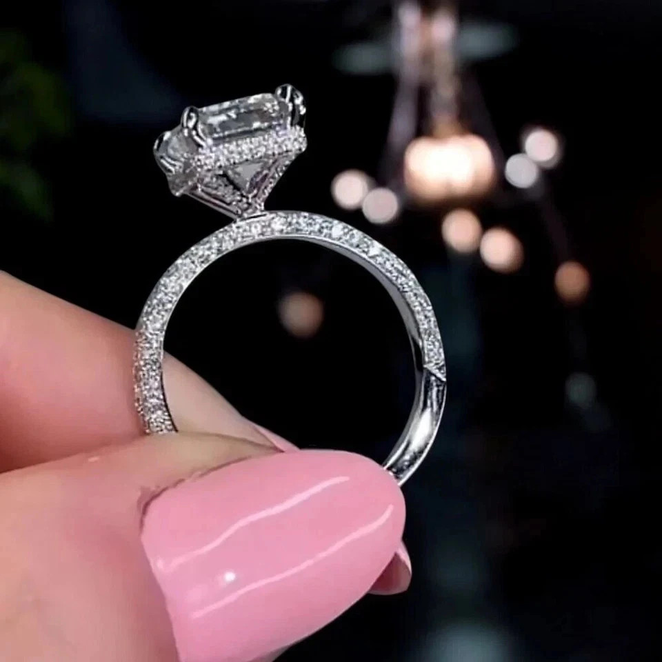 IGI 5 Ct Emerald Cut E/VS1 Lab Grown Diamond Wedding Ring Solid 14K White Gold