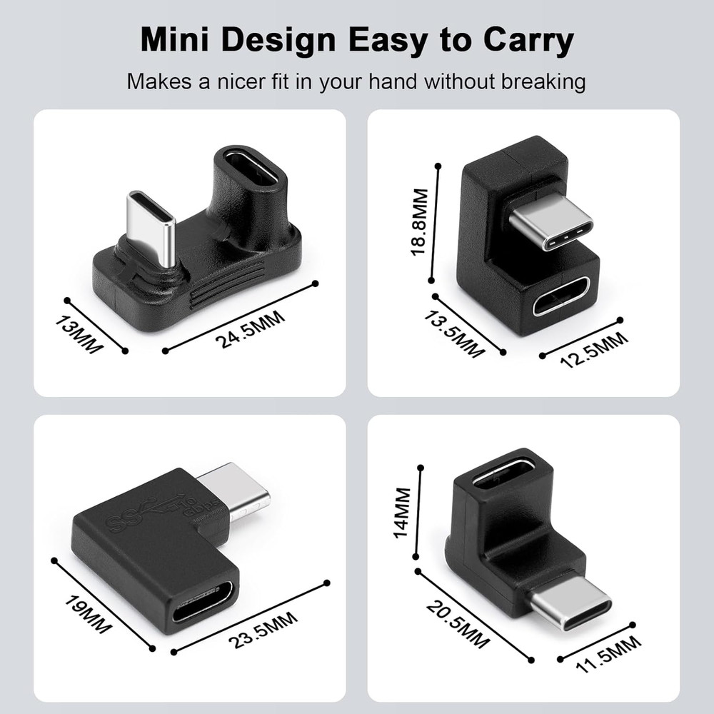 USB C 180 Degree Adapter 4Pack, USB C U Shape Adapter, 180 Degree Angled USB 3.1