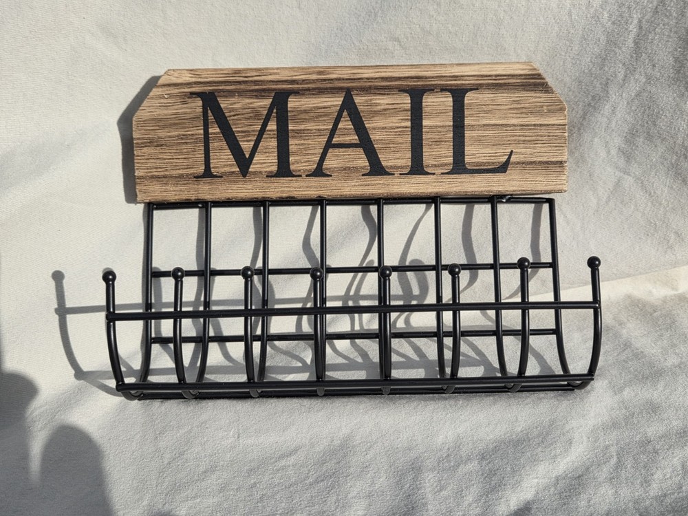 Mail Organizer Wall Mount, Rustic Mail Holder Key Holder for Wall with Hooks, Sm