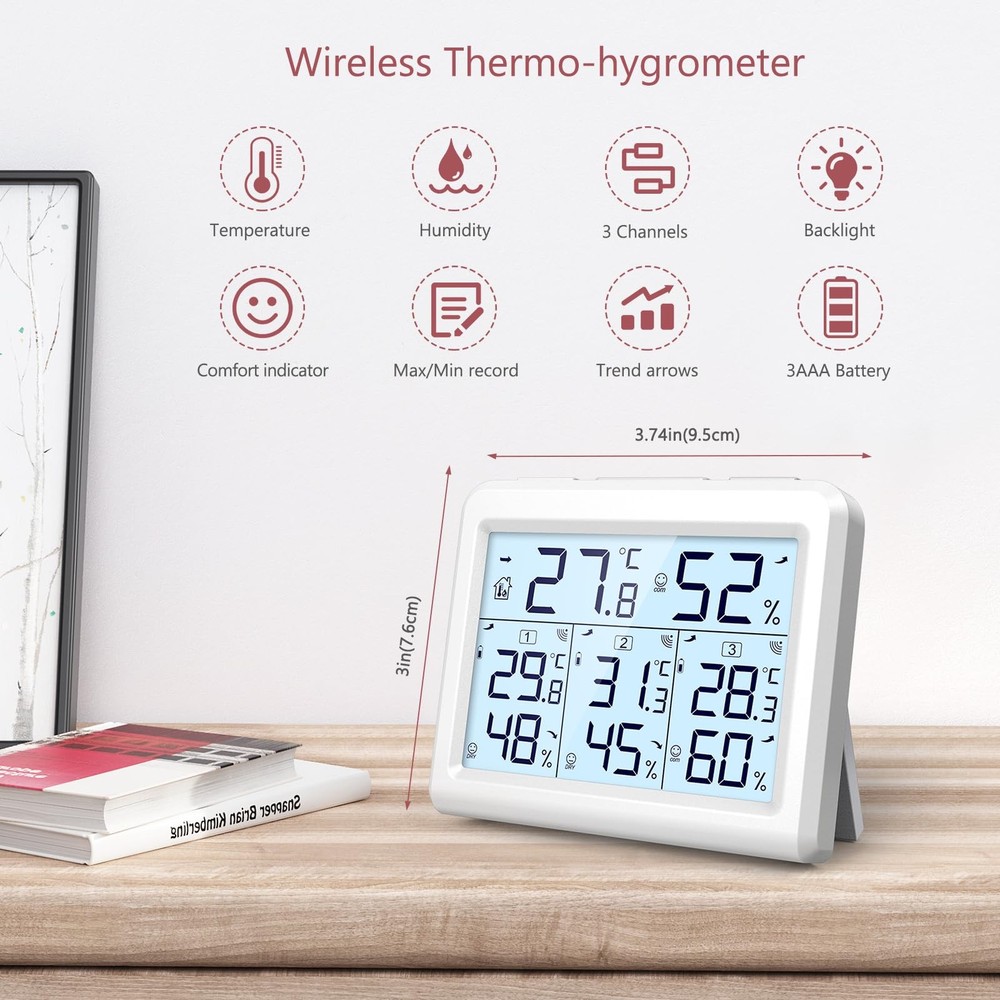 Indoor Outdoor Thermometer Wireless, Digital Temperature Humidity Meter, Indo...