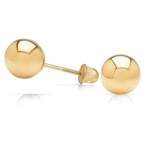Real Solid 14k Yellow Gold Polished Ball Stud Screw Back Earrings