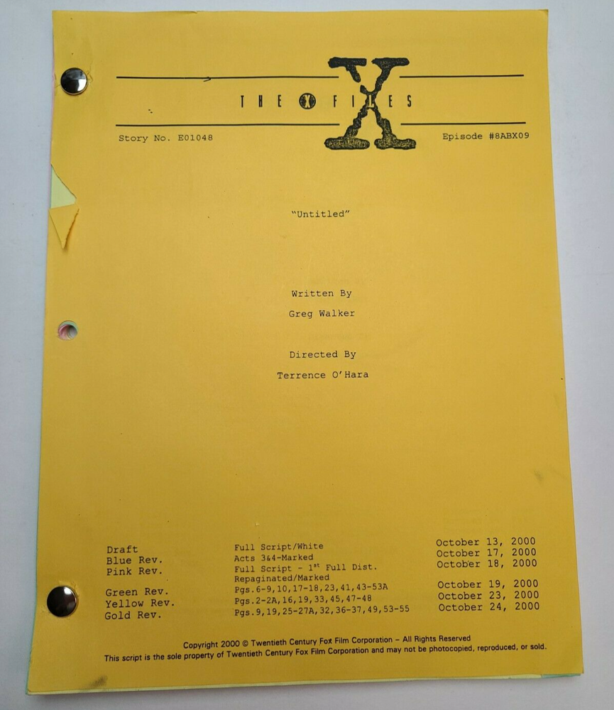 THE X-FILES / Greg Walker 2000 TV Script, Michael Bowen, James Franco "Surekill"