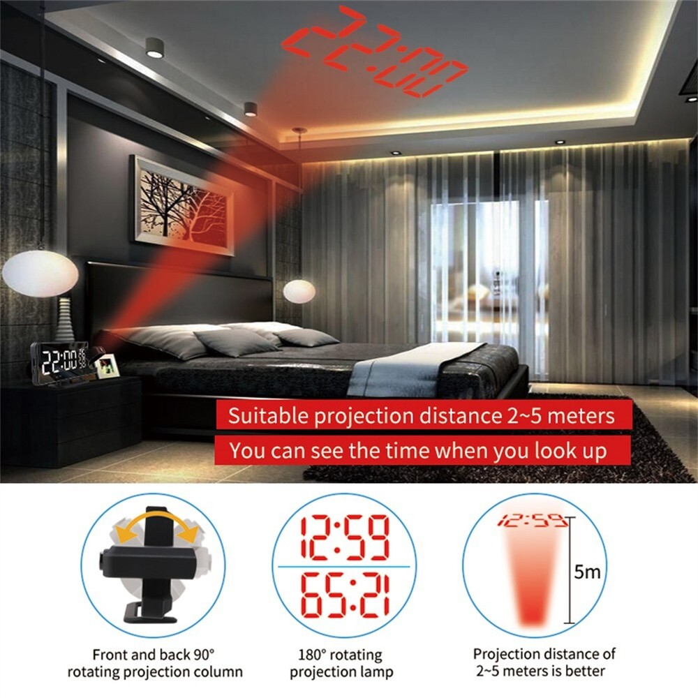 Stylish LED Digital Alarm Clock with Projection and Adjustable Brightness