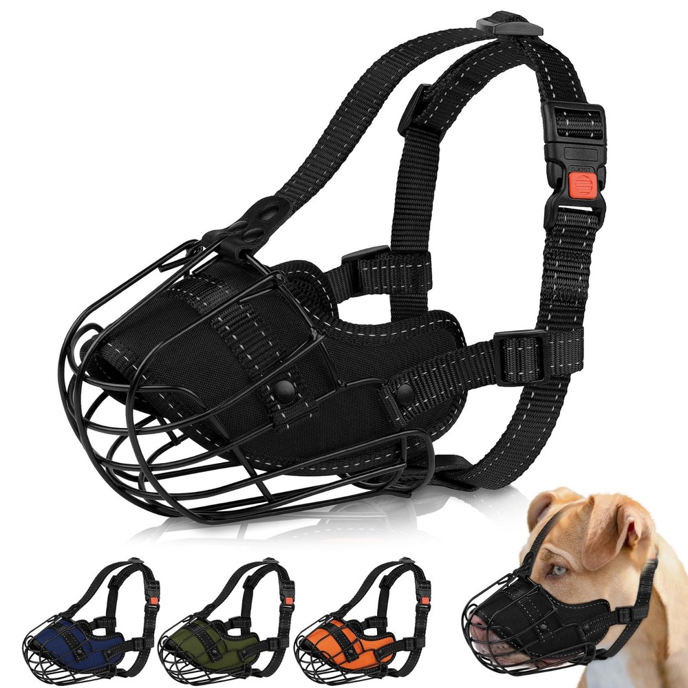 Reflective Metal Dog Muzzle for Large Breeds - Secure Wire Basket, Adjustable St